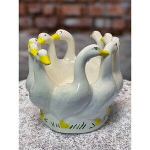 Holland Mold Ceramic Geese-Themed Bowl/Vase With Yellow Accents